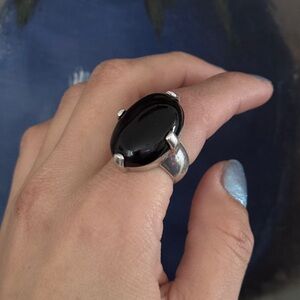 925‎ Sterling Silver Vintage Real Black
Onyx Gemstone Ring